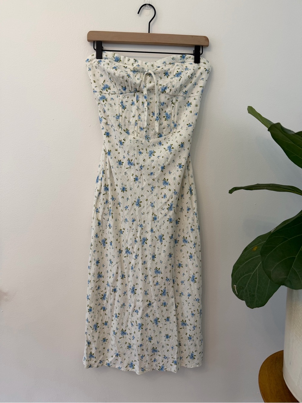 wild fable White Strapless Midi Dress with Blue Floral Print